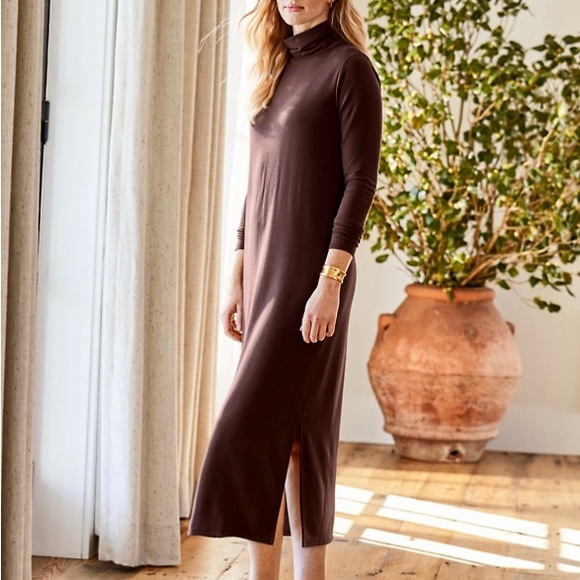 Garnet Hill Turtleneck Midi Dress Women’s Size XS Terry Knit Waist Tie Stretch - Picture 2 of 9